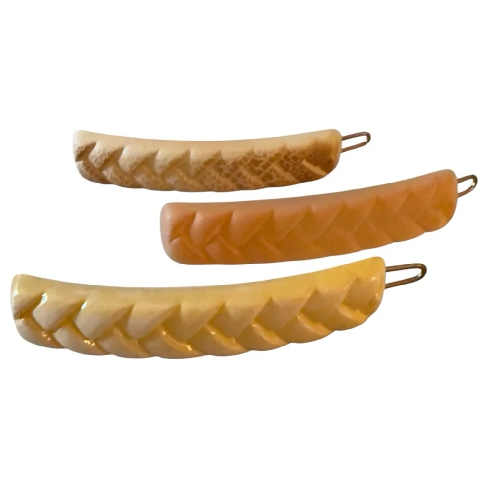 Set of 3 1960’s Vintage French Barrettes‎ with Wire Clasps, Deadstock